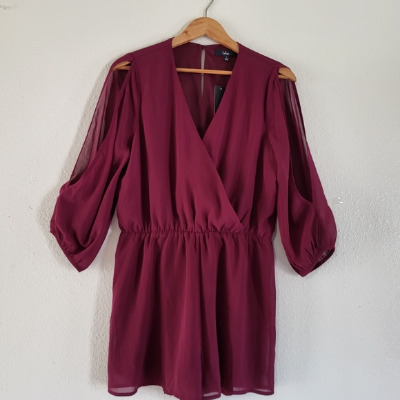 Luck and Love Burgundy Long Sleeve Lulu's Romper. - Picture 4 of 9